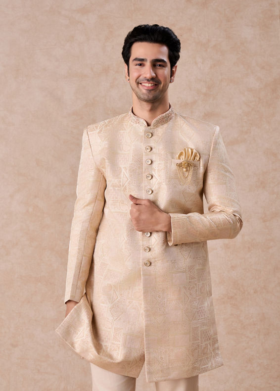Manyavar Men Peach Spellbind Indo Western