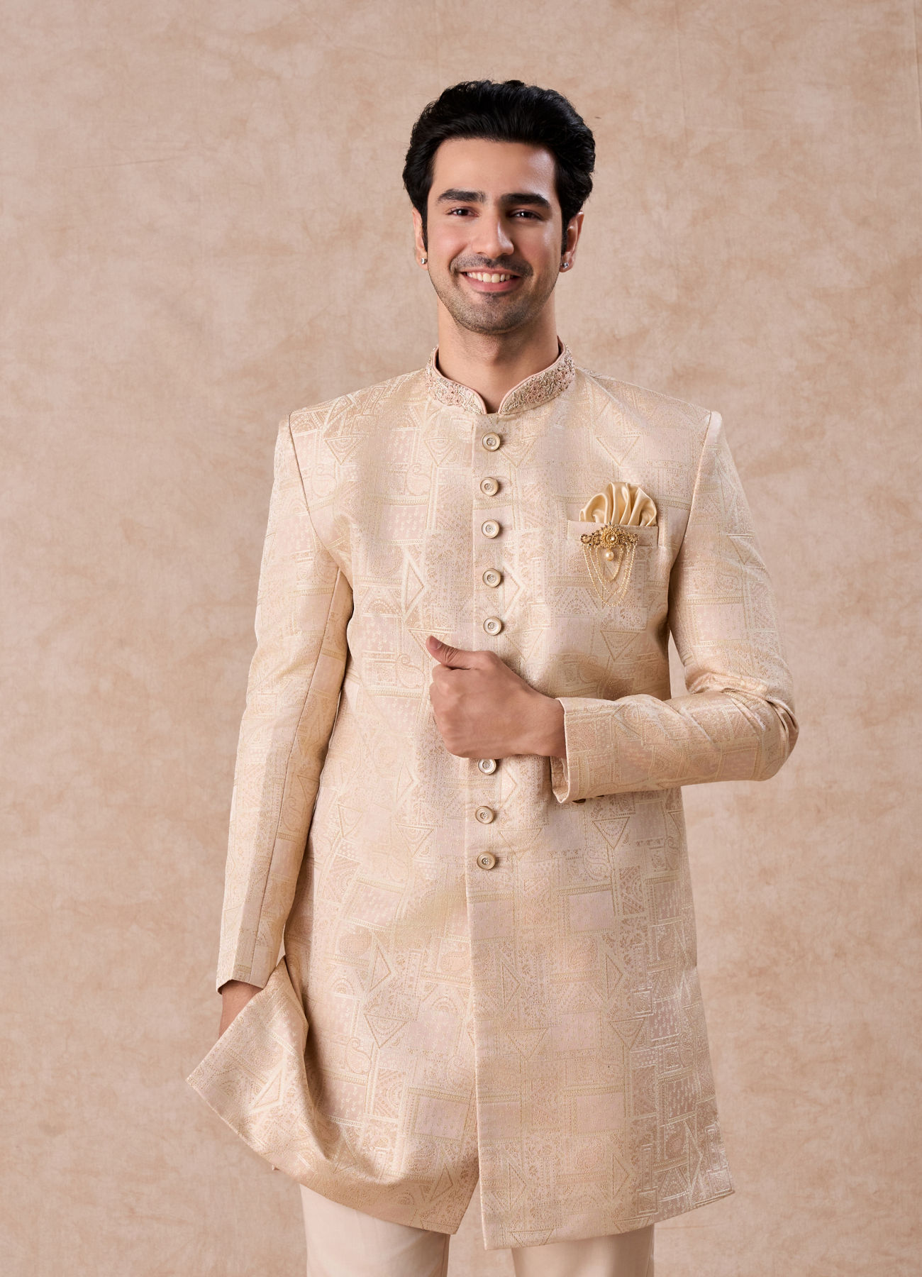 Manyavar Men Peach Spellbind Indo Western