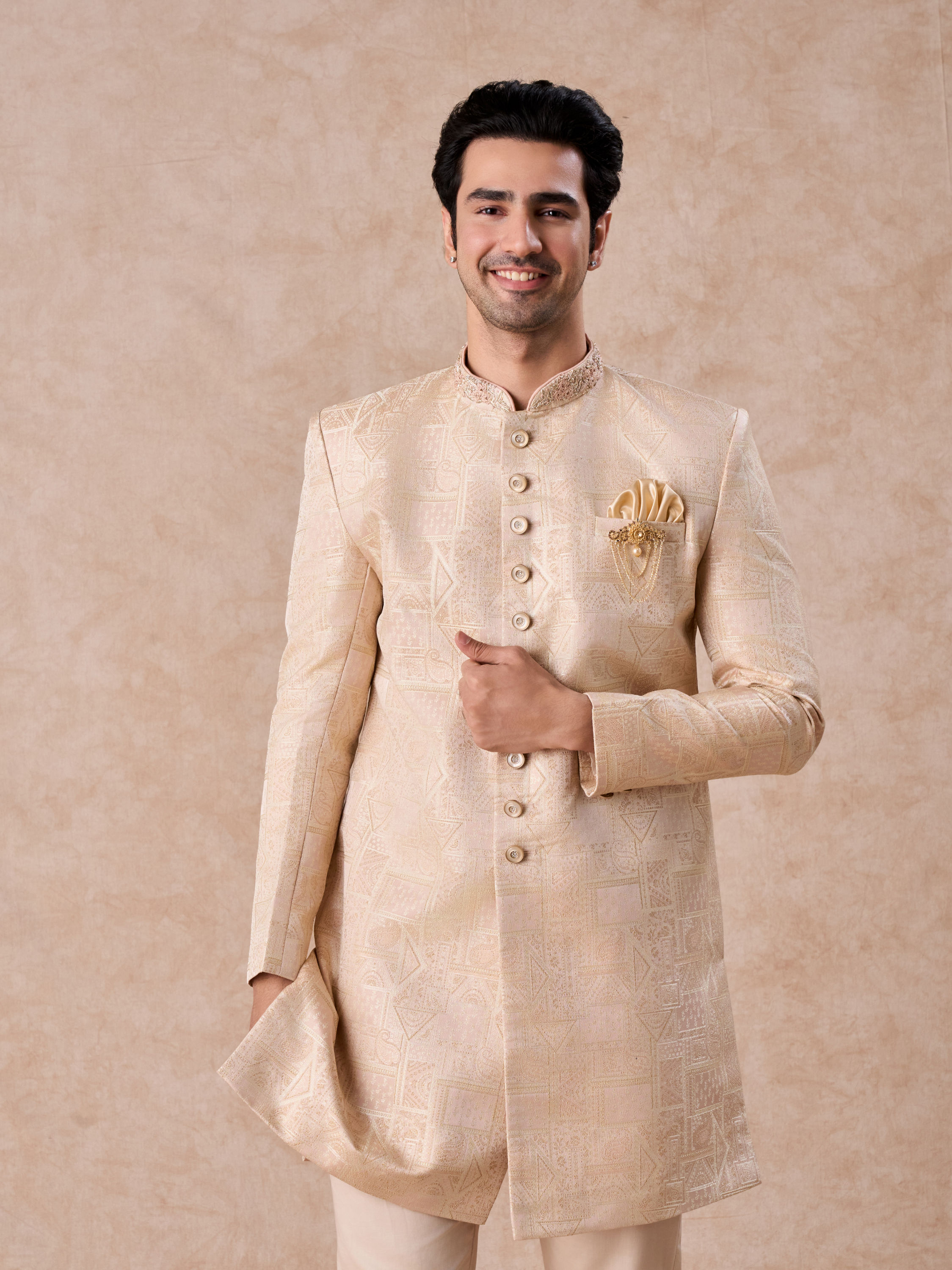 Manyavar Men Peach Spellbind Indo Western