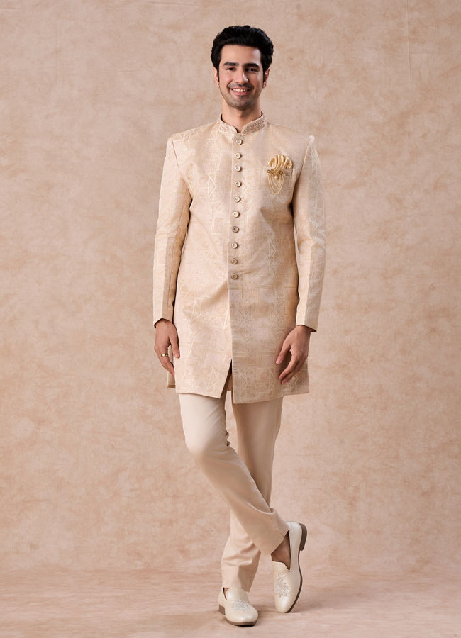 Manyavar Men Peach Spellbind Indo Western