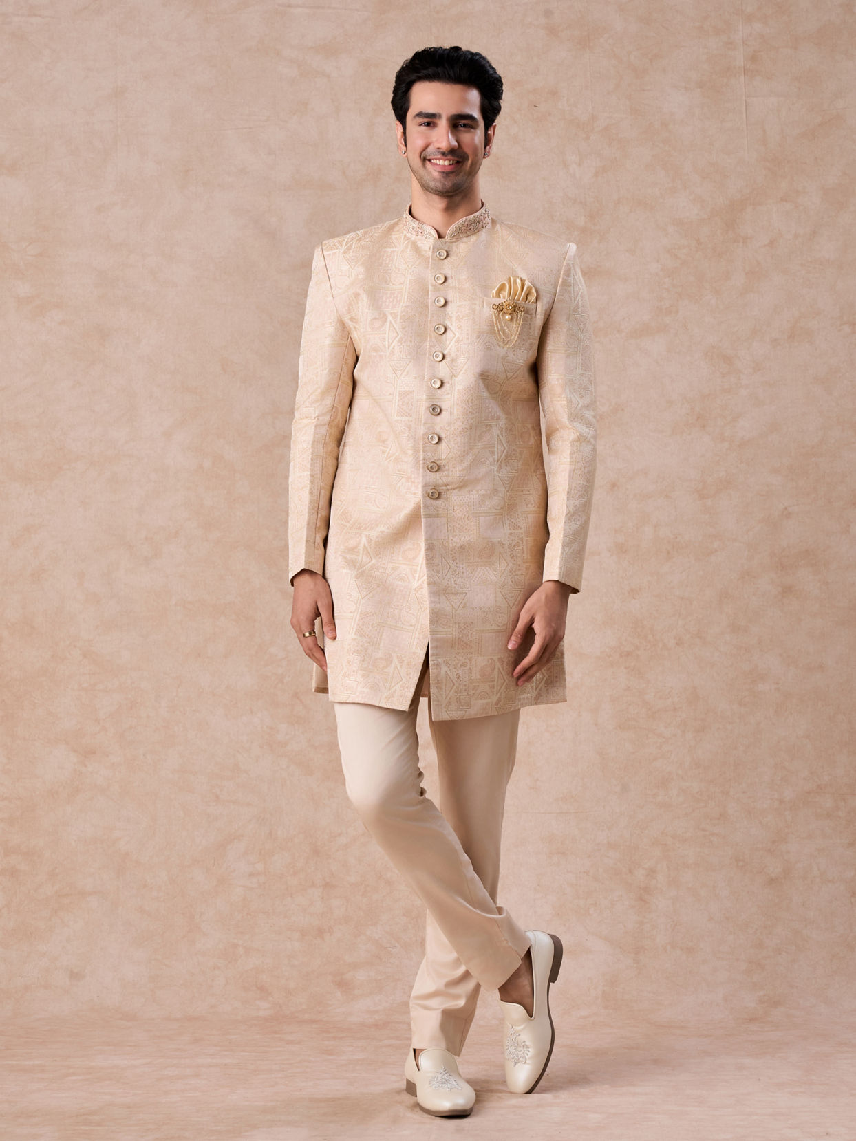 Manyavar Men Peach Spellbind Indo Western