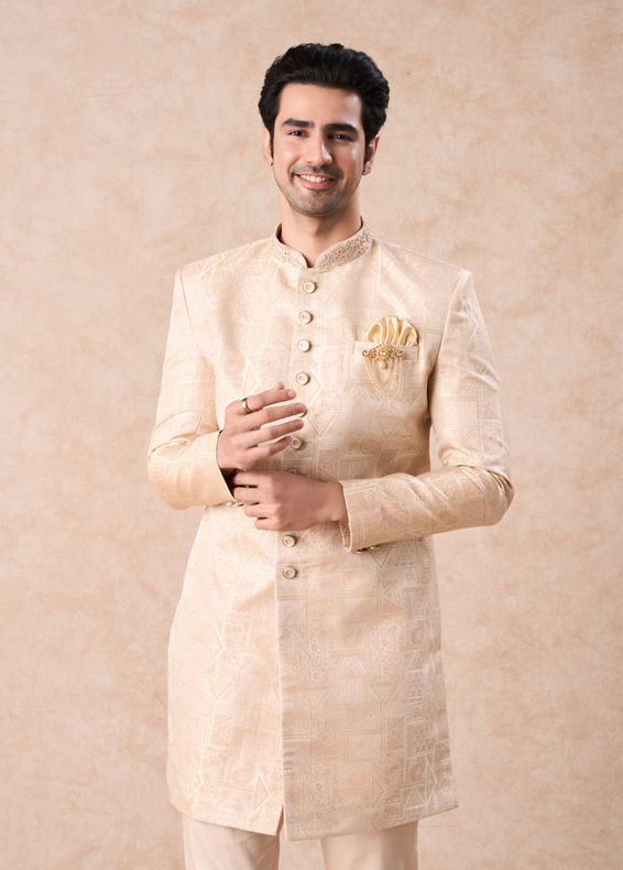Manyavar Men Peach Spellbind Indo Western