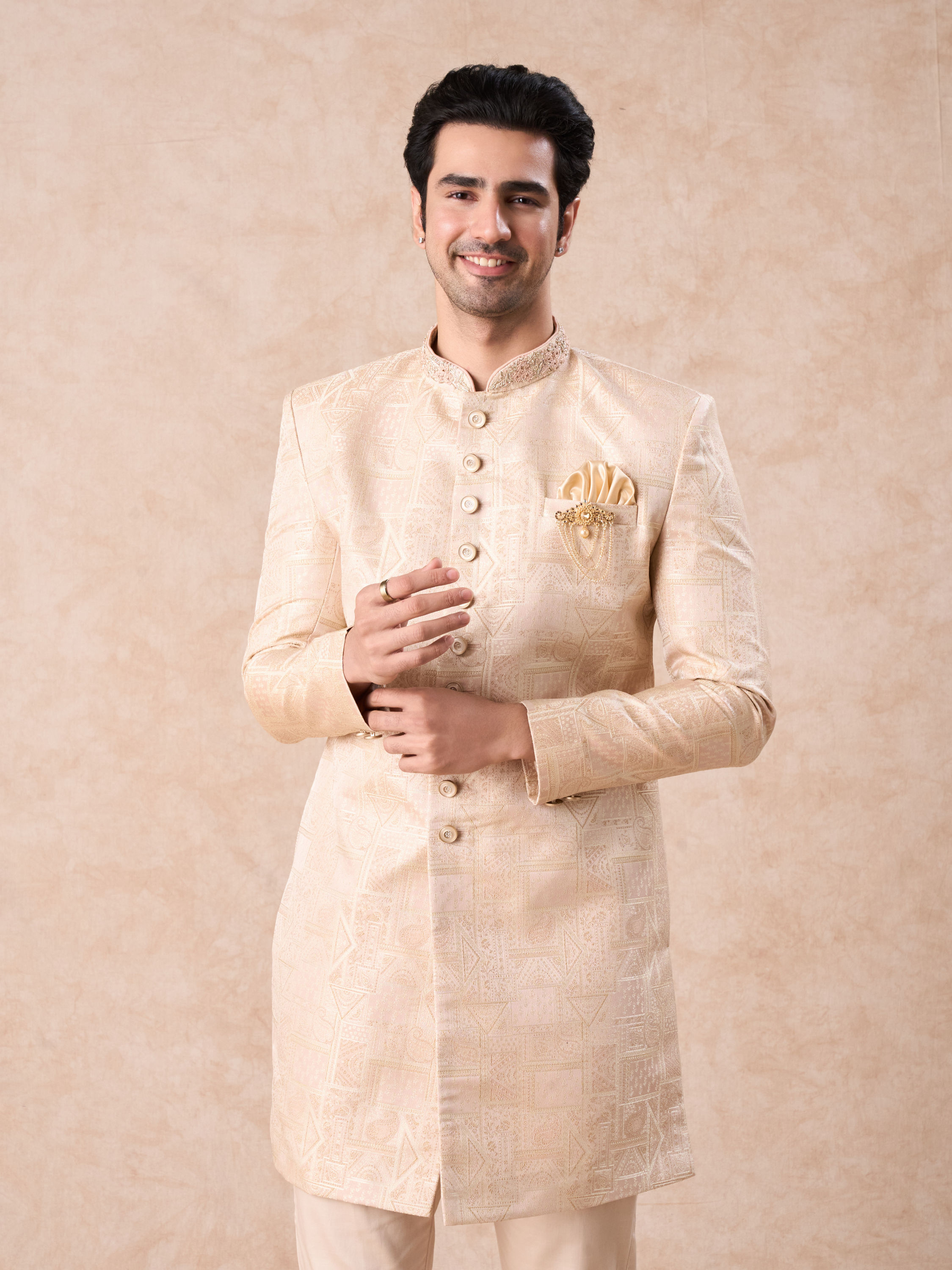 Manyavar Men Peach Spellbind Indo Western