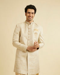 Manyavar Men Cream Self Design Indo Western