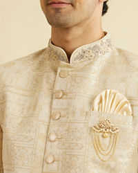 Manyavar Men Cream Self Design Indo Western