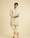 Manyavar Men Cream Self Design Indo Western