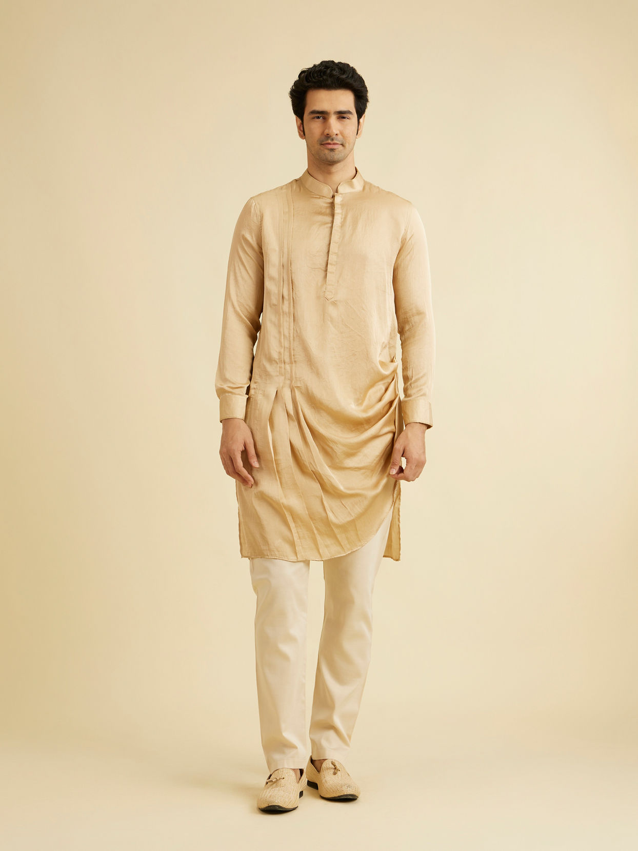 Manyavar Men Cream Self Design Indo Western