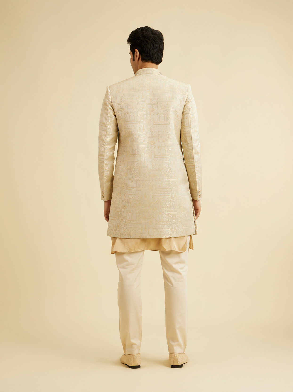Manyavar Men Cream Self Design Indo Western