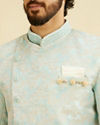 Manyavar Men Crystal Blue Indo Western Set image number 1