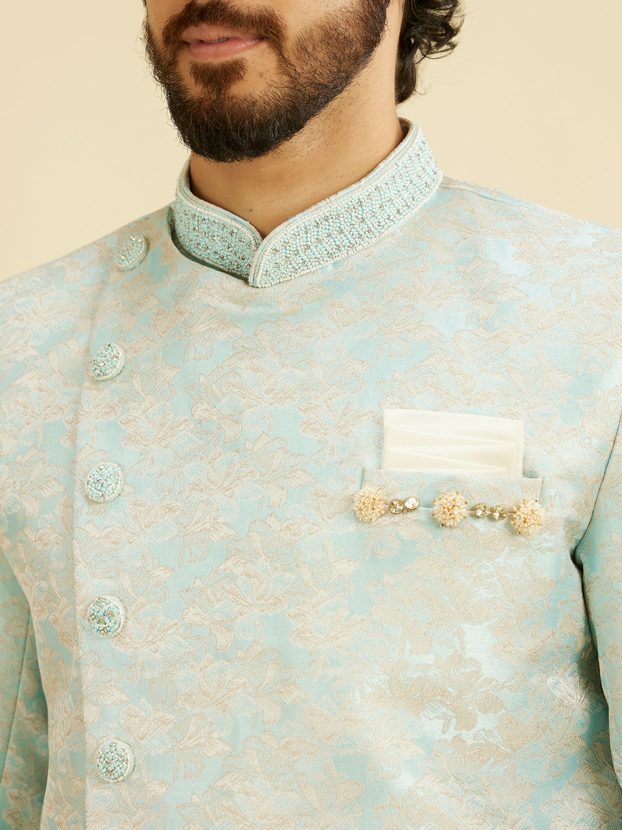 Manyavar Men Crystal Blue Indo Western Set image number 1