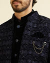 alt message - Manyavar Men Blue Sequined Indo Western Set image number 1