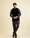 alt message - Manyavar Men Blue Sequined Indo Western Set image number 2