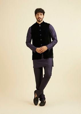 alt message - Manyavar Men Blue Sequined Indo Western Set image number 2