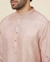 Manyavar Men Rose Pink Scallop Patterned Indo Western Set