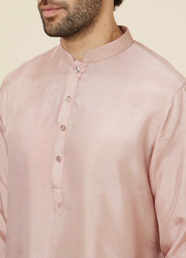 Manyavar Men Rose Pink Scallop Patterned Indo Western Set