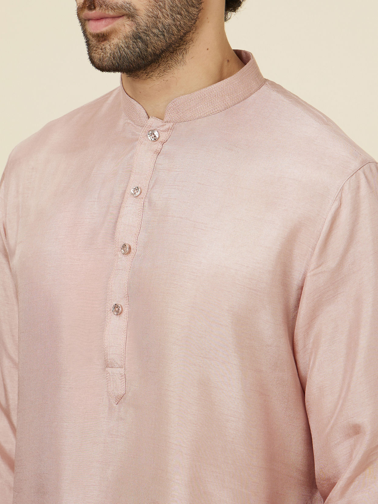 Manyavar Men Rose Pink Scallop Patterned Indo Western Set