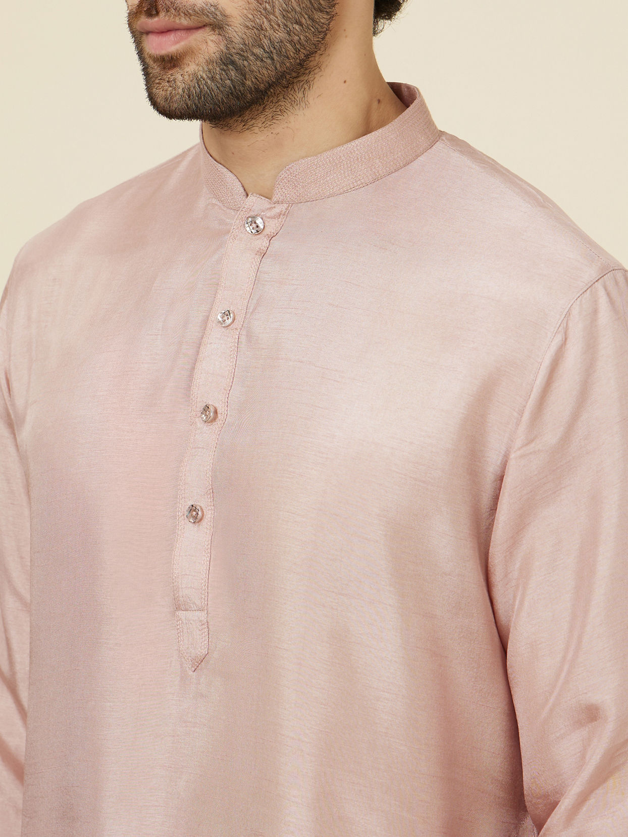 alt message - Manyavar Men Rose Pink Scallop Patterned Indo-Western Set image number 2