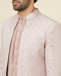 Manyavar Men Rose Pink Scallop Patterned Indo Western Set