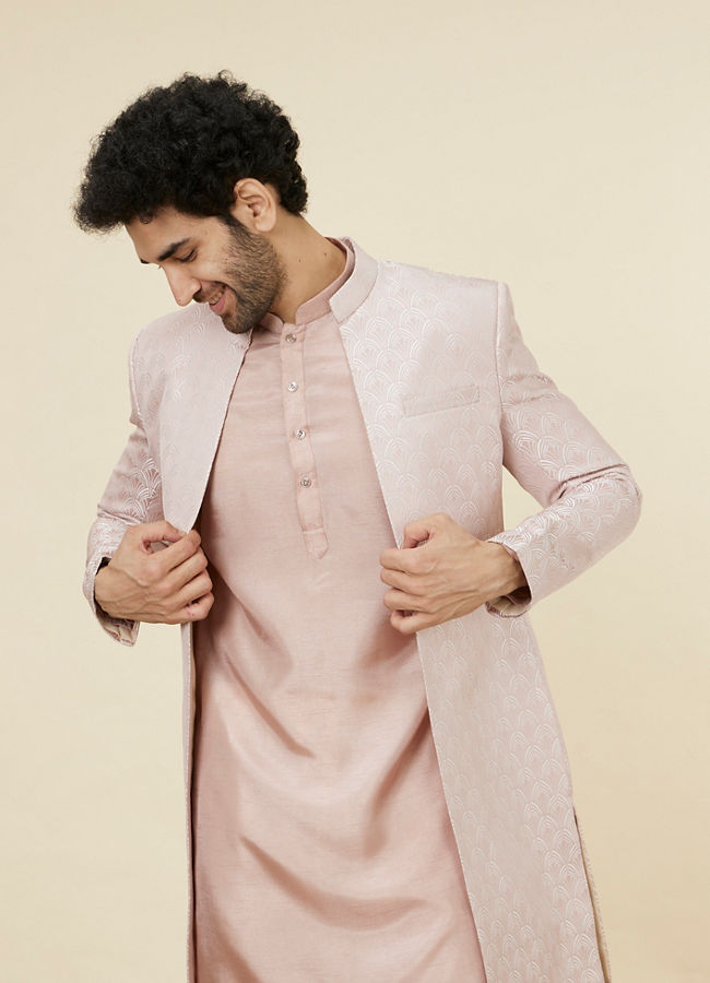 Rose Pink Scallop Patterned Indo-Western Set image number 0