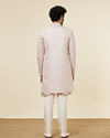 Manyavar Men Rose Pink Scallop Patterned Indo Western Set