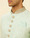 Manyavar Men Aqua Green Diamond Patterned Indo Western Set