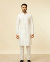 Manyavar Men Blue Brocade Jacquard Self Design Indo Western
