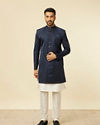 Manyavar Men Blue Brocade Jacquard Self Design Indo Western image number 3