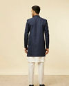 Manyavar Men Blue Brocade Jacquard Self Design Indo Western