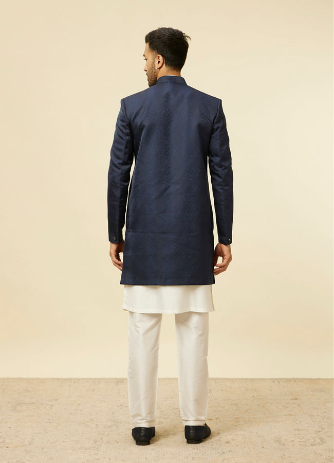 Manyavar Men Blue Brocade Jacquard Self Design Indo Western image number 5