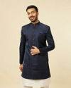 Blue Brocade Jacquard Self Design Indo Western