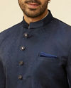 Manyavar Men Blue Brocade Jacquard Self Design Indo Western