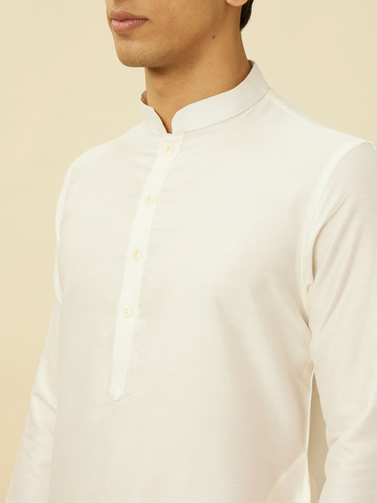 Manyavar Men Cream Pink Medallion Patterned Indo Western Set