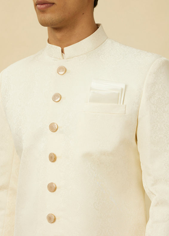 Manyavar Men Cream Pink Medallion Patterned Indo Western Set