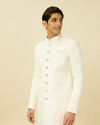 Manyavar Men Cream Pink Medallion Patterned Indo Western Set