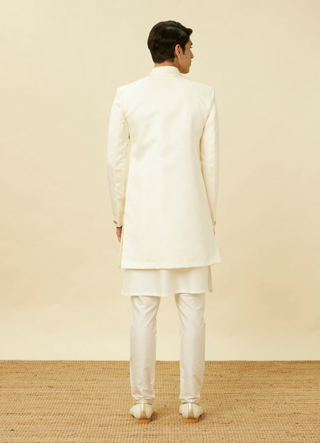 Manyavar Men Cream Pink Medallion Patterned Indo Western Set
