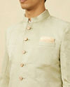 Manyavar Men Sage Green Medallion Patterned Indo Western Set