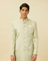 Manyavar Men Sage Green Medallion Patterned Indo Western Set image number 0