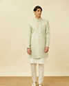 Manyavar Men Sage Green Medallion Patterned Indo Western Set