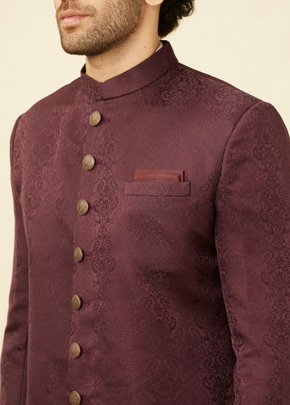 Manyavar Men Mauve Wine Medallion Patterned Indo Western Set