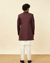 Manyavar Men Mauve Wine Medallion Patterned Indo Western Set