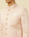 Manyavar Men Veiled Rose Pink Medallion Patterned Indo Western Set