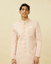 Manyavar Men Veiled Rose Pink Medallion Patterned Indo Western Set image number 0