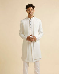 Manyavar Men White Sequinned Layered Indo Western Set