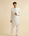 Manyavar Men White Sequinned Layered Indo Western Set