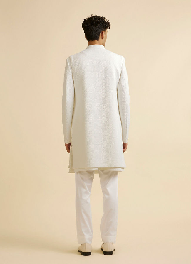 Manyavar Men White Sequinned Layered Indo Western Set