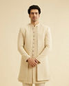 alt message - Manyavar Men Cream Beige Sequinned Layered Indo Western Set image number 0