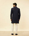 Manyavar Men Midnight Blue Diamond Patterned Indo Jacket Set