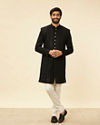 alt message - Manyavar Men Ebony Black Sequinned Layered Indo Western Set image number 2