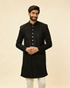 alt message - Manyavar Men Ebony Black Sequinned Layered Indo Western Set image number 0