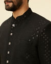 alt message - Manyavar Men Ebony Black Sequinned Layered Indo Western Set image number 1